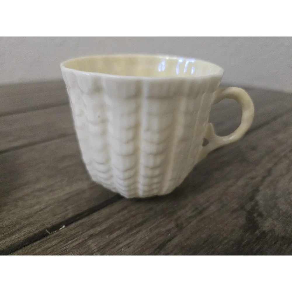 Vintage Belleek Ireland Limpet Pattern Tea Cup & Saucer Set 6th green mark